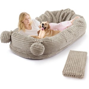 Human Size Dog Bed with Blanket, 2 Side Storage Pockets and Portable Handle, Removable Cover - 1 of 4