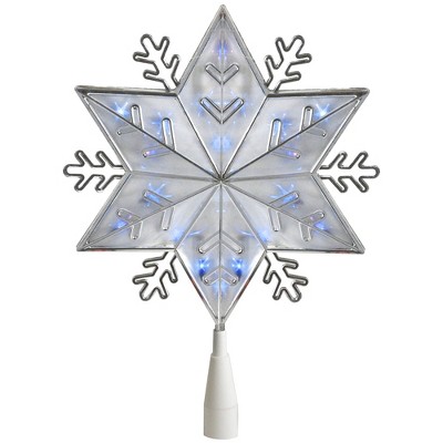 Northlight 10" Lighted Silver Snowflake Christmas Tree Topper - Blue Lights