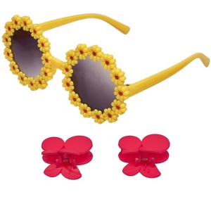 Willow & Ruby Kid's Fun Sunglasses with Hair Clip Set for Girls - Sunnies & Claws in Yellow Sunflower and Cherry Claws - 1 of 4