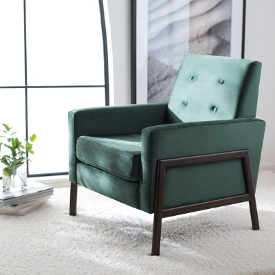 Malachite Green Velvet Accent Chair with Antique Coffee Metal Frame