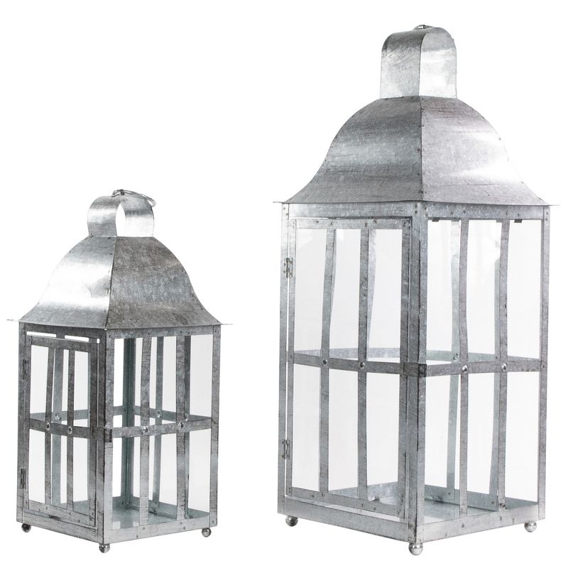 Northlight Set of 2 Distressed Galvanized Metal Candle Lanterns 23.75", 1 of 5