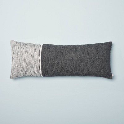 Photo 1 of  Diamond Stripe Color Block Lumbar Bed Pillow Railroad Gray/Sour Cream -16"x42"