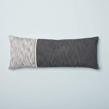 16"x42" Diamond Stripe Color Block Lumbar Bed Pillow Railroad Gray/Sour Cream - Hearth & Hand™ with Magnolia