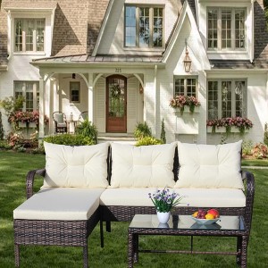 Sapphtopaz Patio Furniture Set Wicker Sectional Conversation Chairs with Cushions Coffee Table with Glass Table Top for Terrace, Garden - 1 of 4