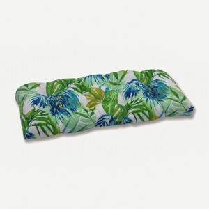 Soleil Outdoor Wicker Loveseat Cushion Blue/Green - Pillow Perfect - 1 of 2