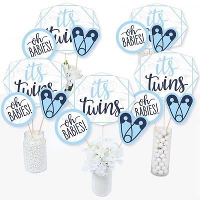 Big Dot of Happiness It's Twin Boys - Blue Twins Baby Shower Centerpiece Sticks - Table Toppers - Set of 15