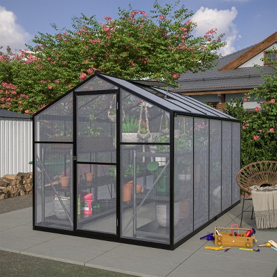 Outdoor 6x8 FT Greenhouse, Aluminum Large Walk-in Greenhouse, Polycarbonate Greenhouse with Quick Setup Structure and Roof Vent-Coolbibila