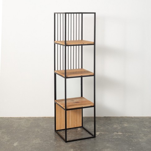 Fabulaxe Industrial 5 Shelf Wood And Metal Etagere Rustic Bookcase Free  Standing Bookshelf : Target