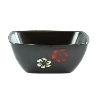 Evening Blossom Black Floral Ceramic Square Dinnerware Set, Service for 4