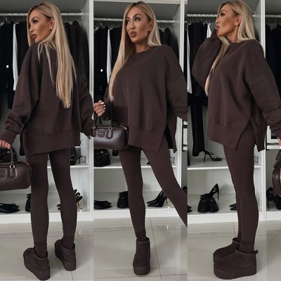 Mocamel Women's Tight Pants Loose Side Split Sweatshirt suit 2 piece Casual Sporty Style