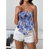 Women's Floral Print Sleeveless Tube Tops Elastic Trim Waist Strapless Vintage Pleated Hem Blouse Off The Shoulder - 2 of 4