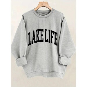Coolmee Women's Casual Sweatshirt Crewneck Letter Print Graphic Drop Shoulder Long Sleeve Pullover Fall Tops - 1 of 3