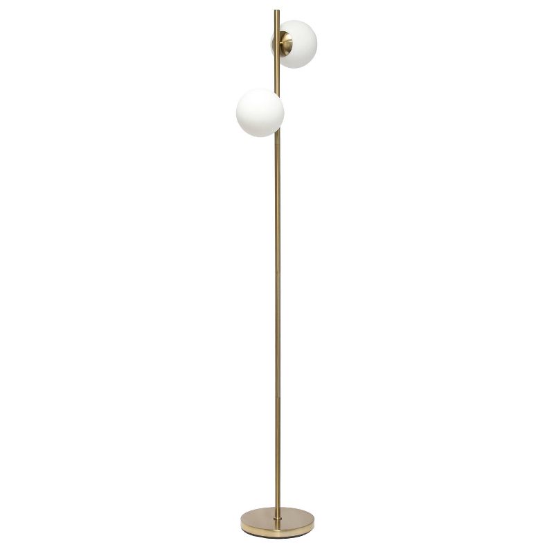 66" Tall Mid-Century Modern Tree Floor Lamp with Dual White Glass Globe Shade - Simple Design, 1 of 10