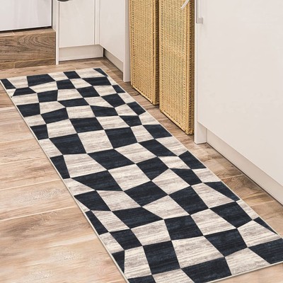 Washable Modern Checkered Area Rug | Stain Resistant Soft Geometric Throw Rug | Non-Slip Low Pile Accent Carpet for Living Room, Dining, Nursery