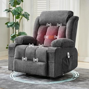 Coucheta 360° Swivel Rocking Recliner Chair with Heat Massage, USB Charging & Cup Holders - 1 of 4