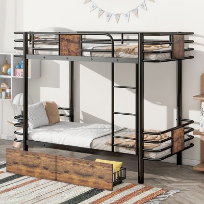 NicBex Twin XL over Twin XL Bunk Bed with MDF Board Guardrail and 2 Storage Drawers,Loft Bed with Ladder,Noise Reduced Bunk Beds for Bedroom