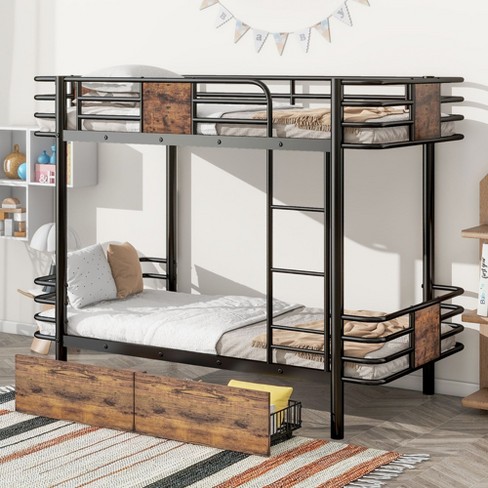 NicBex Twin XL over Twin XL Bunk Bed with MDF Board Guardrail and 2 Storage Drawers,Loft Bed with Ladder,Noise Reduced Bunk Beds for Bedroom - image 1 of 4