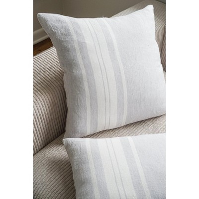 Light Gray and White Linen Striped 20x20 Pillow with Down Alternative Insert