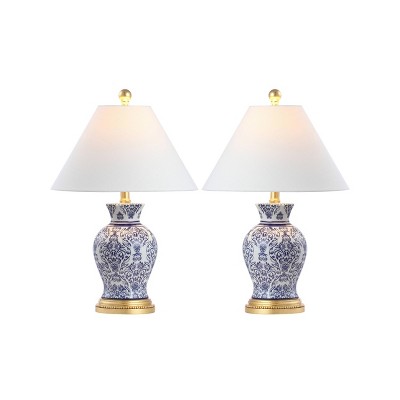 21" (Set of 2) Ceramic/Iron Classic Modern Table Lamps (Includes LED Light Bulb) Blue - JONATHAN Y