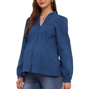 INSPIRE CHIC Women's Maternity Button Down Shirts Long Sleeve Jacquard Cotton Prenancy Semi Sheer Blouse Work Office - 1 of 4