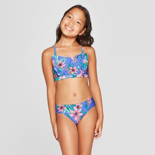 Floral Bikini for Girls - blue, Girls