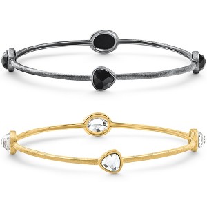 Pompeii3 18K Gold Plated Silver Set Of Two Onyx/Topaz Bangle Bracelet 2mm - 1 of 3