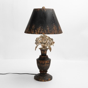 Vintage Floral Table Lamp with Distressed Black Shade and Elegant Flower Accents, Rustic Home Decor, 1pc - 1 of 4