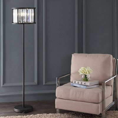 63.375" Metal/Crystal Bevin Floor Lamp (Includes LED Light Bulb) Black - JONATHAN Y