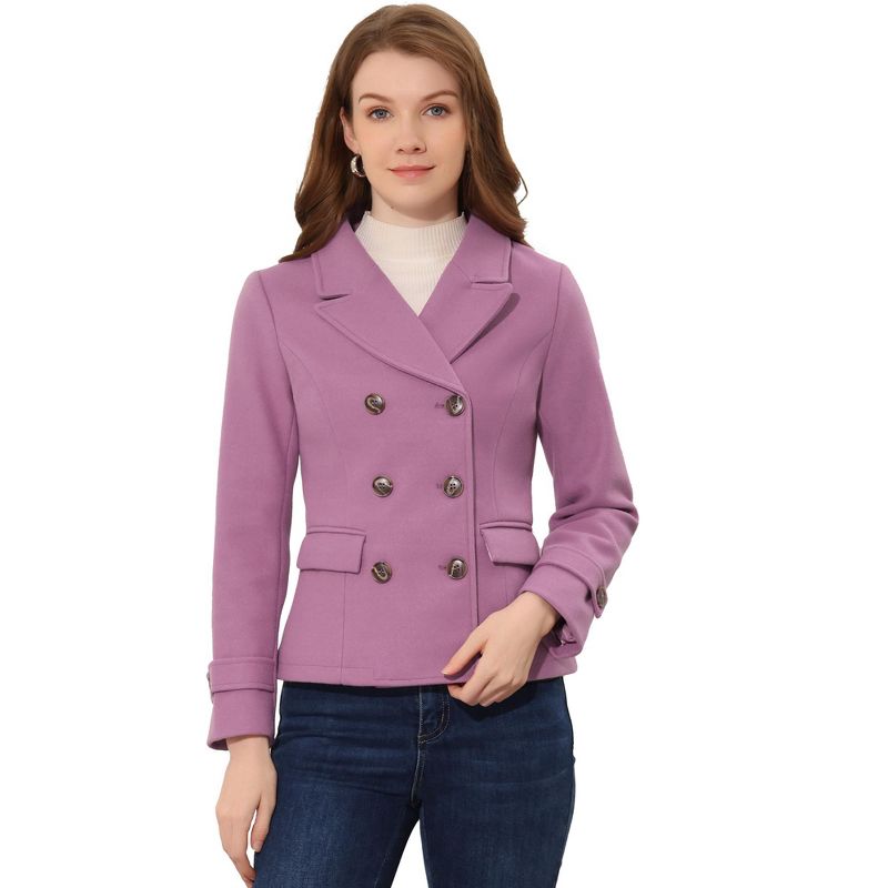 Allegra K Women's Notched Lapel Double-Breasted Pea Coat, 1 of 7