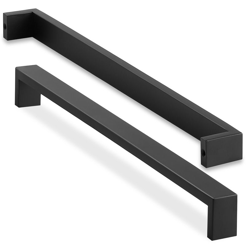 Cauldham Solid Stainless Steel Cabinet Hardware Square Pull Matte Black (12-5/8" Hole Centers) - 2 Pack, 2 of 8