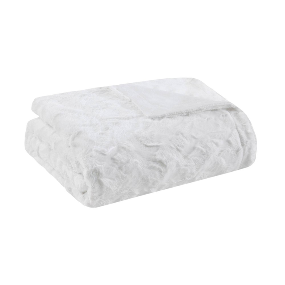 Photos - Duvet 60"x70" Oversized Marselle Faux Fur Throw Blanket White - Madison Park