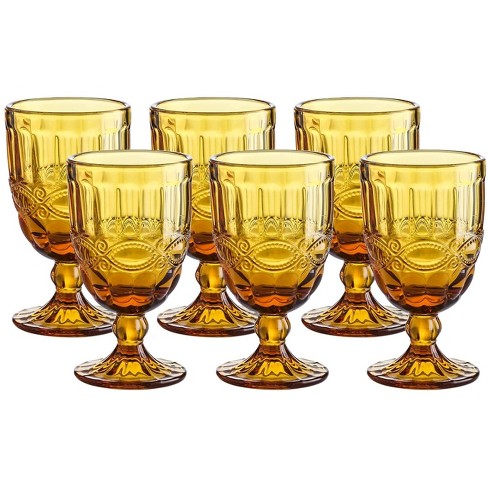 Set of 4 Amber Vintage Drinking Glassware- 12Oz Amber Butterfly& Flower  Glass Drinking Cups, Heavywe…See more Set of 4 Amber Vintage Drinking