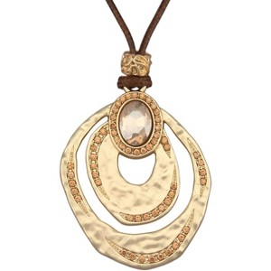 Leather and Wood Necklace Chunky Circle Pendant Boho Jewelry for Women - 1 of 4