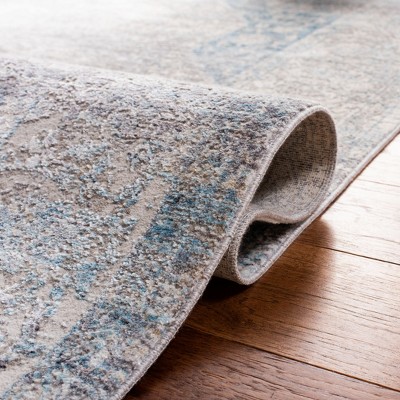 Grey and Aqua Hand-Knotted Wool 4' x 6' Area Rug