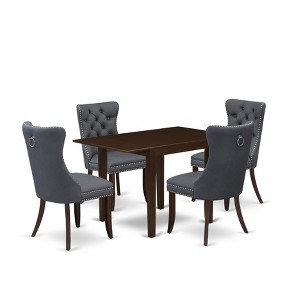 East West Furniture, 5 Piece Kitchen Set Consists of a Rectangle Dining Table with Dropleaf and 4 Upholstered Parson Chairs, Mahogany - 1 of 4