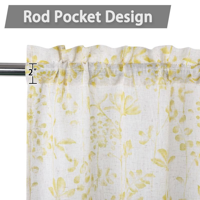 Watercolor Floral Linen Blend  Rod Pocket Short Kitchen Tier Curtains, 4 of 7