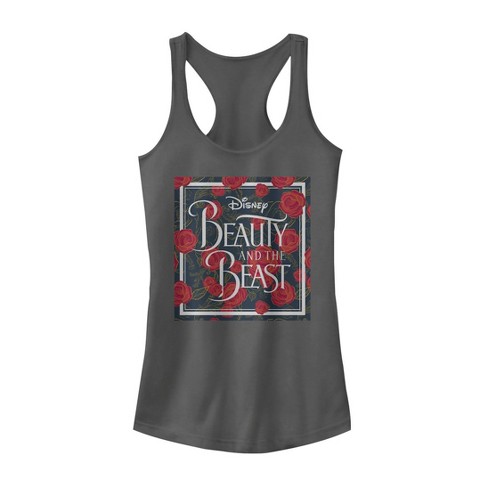 Juniors Womens Beauty And The Beast Rose Logo Racerback Tank Top - Charcoal  - 2x Large : Target