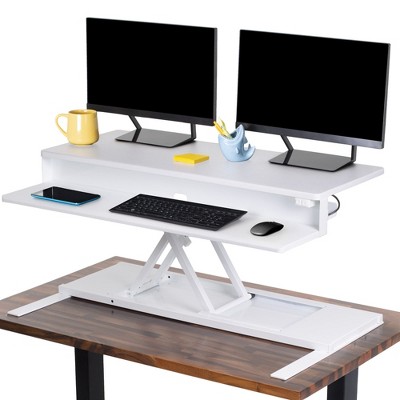 FlexPro Premier Electric Standing Desk Converter – 40" Sit to Stand Workstation – White – Stand Steady