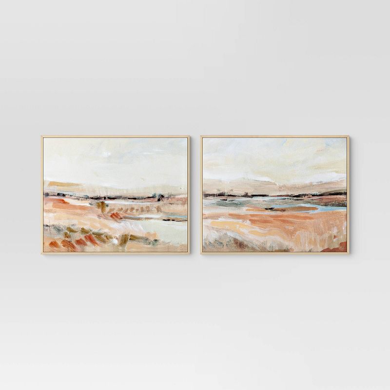 (Set of 2) 24&#34; x 30&#34; Faded Landscape Framed Wall Canvases Natural - Threshold&#8482;, 1 of 8