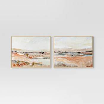 (Set of 2) 24" x 30" Faded Landscape Framed Wall Canvases Natural - Threshold™