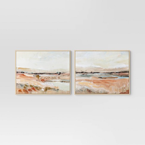 set Of 2) 24 X 30 Faded Landscape Framed Wall Canvases Natural