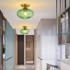 POWLIG 9.45 Inch Modern Ceiling Light with Green Striped Glass Shade - Gold Finish Semi-Flush Mount for Kitchen, Hallway, Bedroom Lighting - 3 of 4