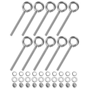 Unique Bargains Stainless Steel Durable Rust-Resistant Eyebolts with Nuts Washers Male Screw for Fastening 10 Pcs - 1 of 4