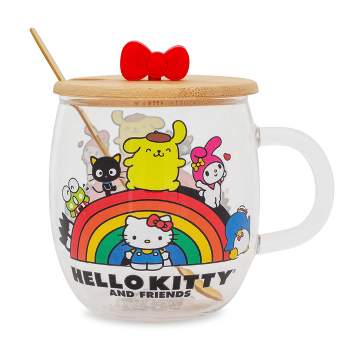 Silver Buffalo Sanrio Hello Kitty and Friends Rainbow Glass Mug With Lid and Spoon