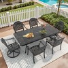 7-Piece Cast Aluminum Patio Dining Set with Rectangle Table, 2 swivel chairs and 4 fixed dining chairs, Red Cushions and Umbrella Hole - 3 of 4