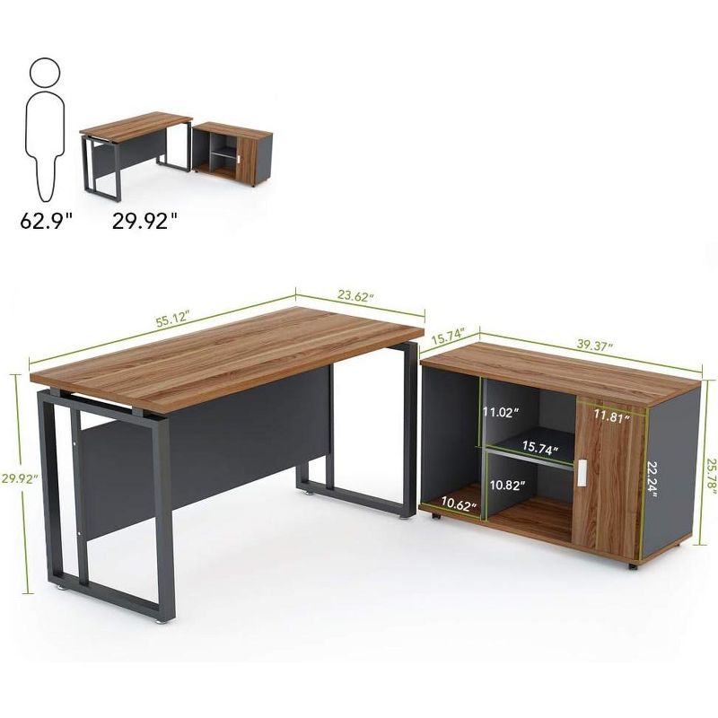 Tribesigns 55" Executive Desk and 39" File Cabinet, L-shaped Computer Desk Business Furniture Set with Storage Printer Stand for Home Office, 3 of 10