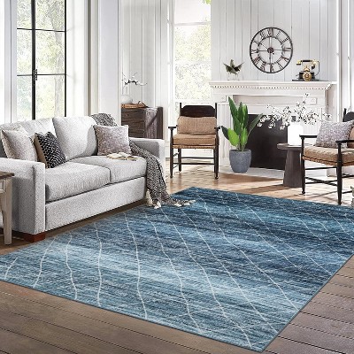 Machine Washable Modern Distressed Rug for Living Room, Ultra-Soft Low-Pile Non-Slip Carpet for Bedroom Dining Room Office