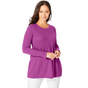 Jessica London Women's Plus Size Ribbed Baby Doll Tunic Sweater - 1 of 4