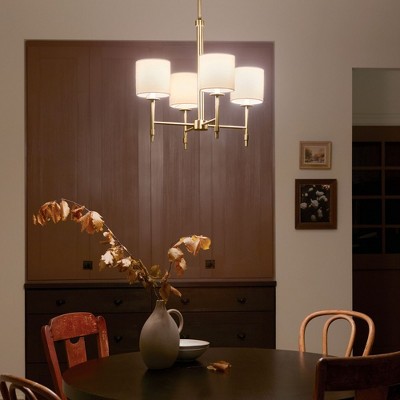 Brushed Brass Mini 4-Light Chandelier with Fabric Drum Shades