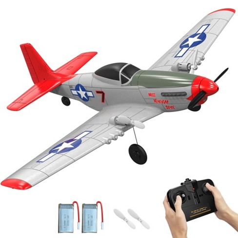 Volantexrc Remote Control 2 ch Rc Plane P51 Mustang Radio Controlled Plane For Beginners W gyro Stabilization System Double Power Motor Red Target